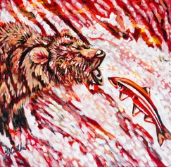 Grizzly catching Salmon, Celebrate Canada, Yvette Cuthbert